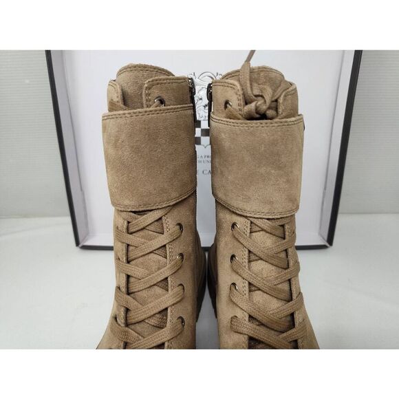 VINCE CAMUTO WOMENS FAWDRY DOUBLE BUCKLE WILD MUSHROOM SUEDE MOTO BOOTS NIB 8.5M - Picture 3 of 12